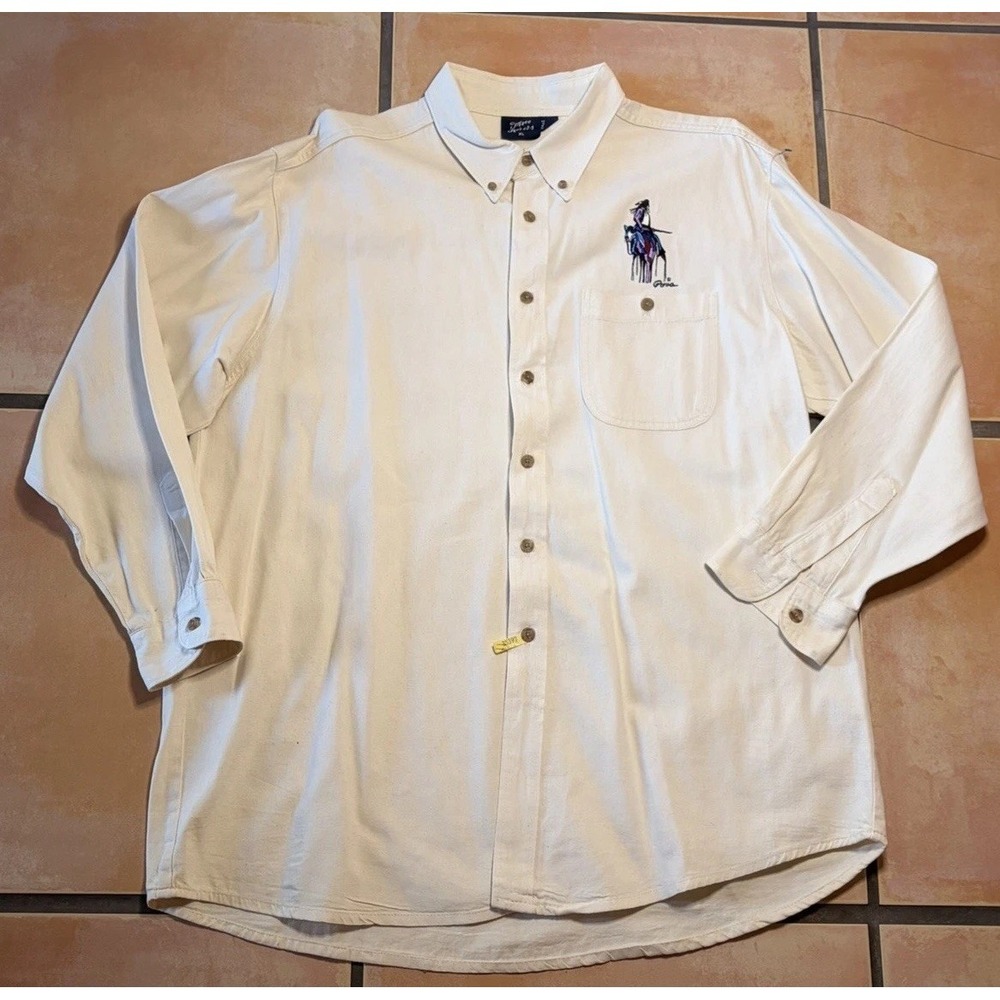 Vintage Three Rivers XL Ed Posa Native American Artwork Button Down Shirt
